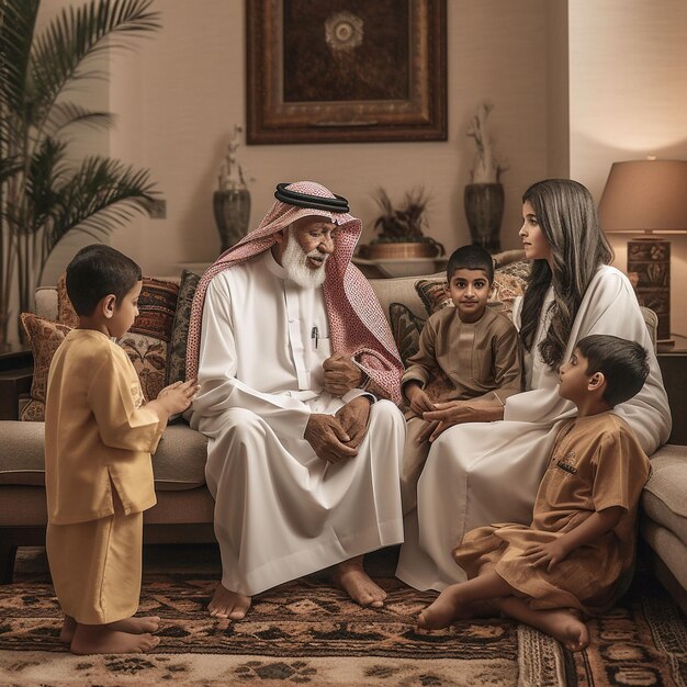 Arabska rodzina spędza czas razem.