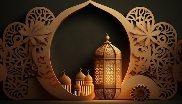 Arabski 3D złota latarnia ramadan