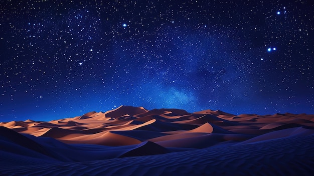 Arabski krajobraz gwiezdny z sylwetką wydm piaszczystych podczas miesiąca świętego