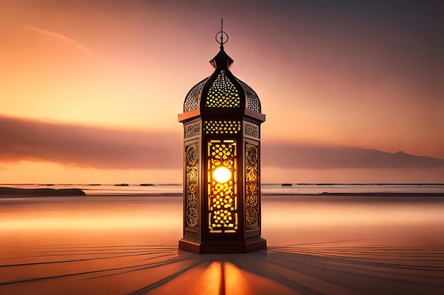 Arabski lampion z płonącą świecą świecącą Islamskim tłem Eid al Adha