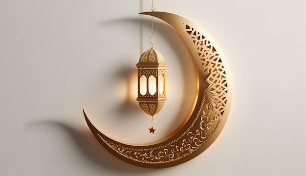 Arabski wisiorek z półksiężycem i latarnią na jasnym tle Ramadanu Generative AI