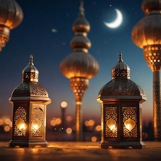 Arabskie latarnie i daty z tłem meczetu bookeh creative ai
