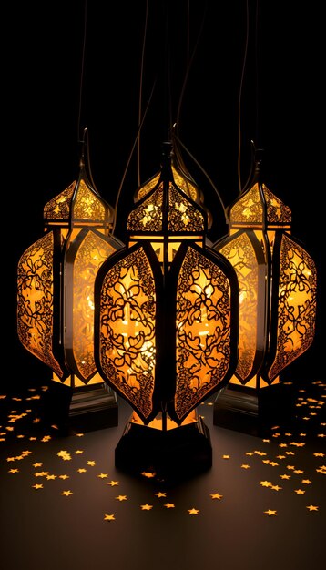 Zdjęcie arabskie latarnie na czarnym tle ramadan kareem