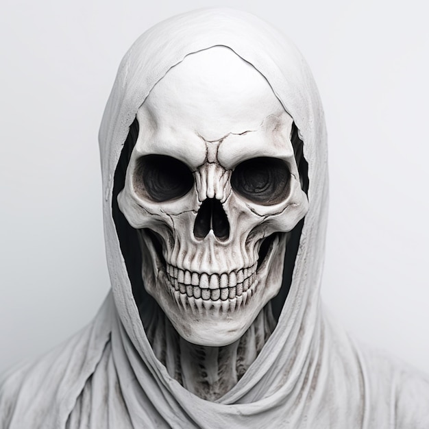 Arafed czaszka ubrana w biały kaptur i biały szalik generatywnej AI