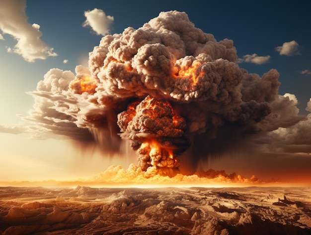 Arafed eksplozja wybuchu jądrowego na pustyni generatywnej ai