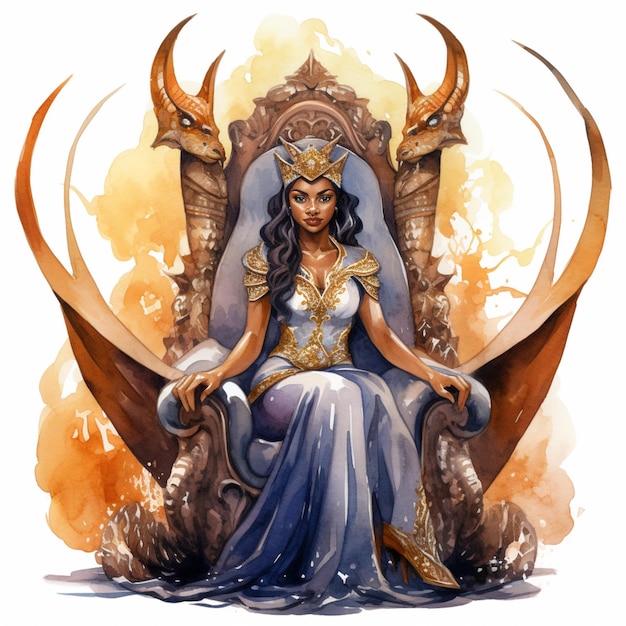 arafed kobieta siedząca na tronie z rogami i koroną generatywną ai