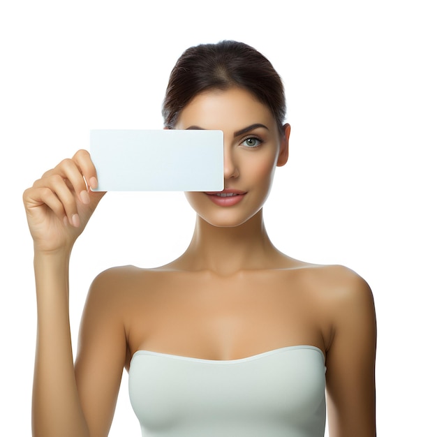 arafed kobieta trzyma pustą kartę przed twarzą Generacyjna AI