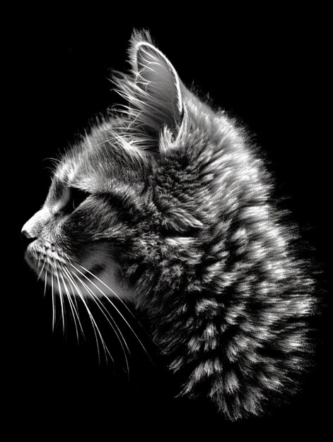 Arafed kot z długimi włosami patrząc w górę w ciemności generatywny ai