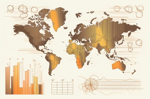 Arafed mapa świata z linią danych i linią generatywnych wykresów ai