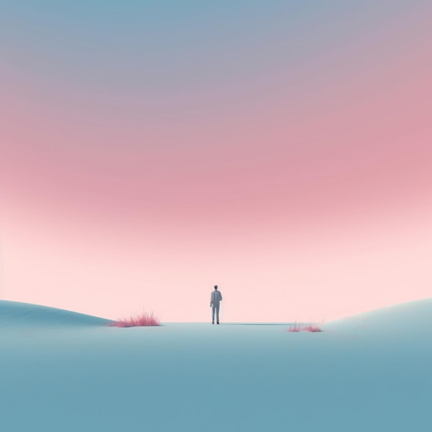 arafed mężczyzna stojący na polu z różowym niebem w tle generatywną ai
