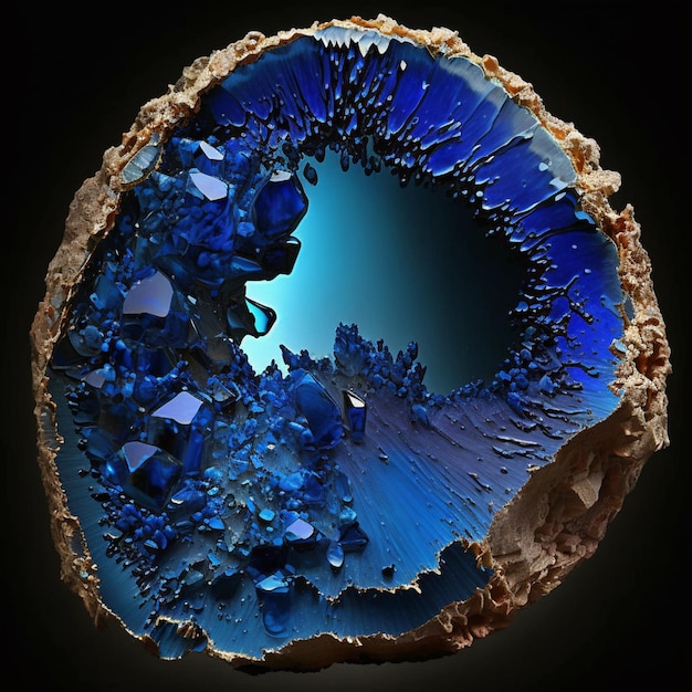 Arafed niebieski kryształ z dziurą w nim na czarnym tle generatywny ai