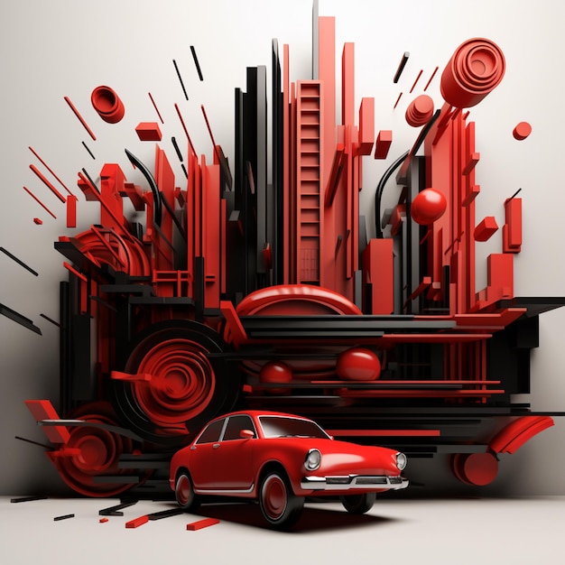 Zdjęcie arafed obraz czerwonego samochodu przed miastem generatywny ai
