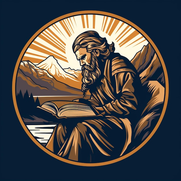 Zdjęcie arafed obraz człowieka czytającego książkę w górskim krajobrazie generatywny ai