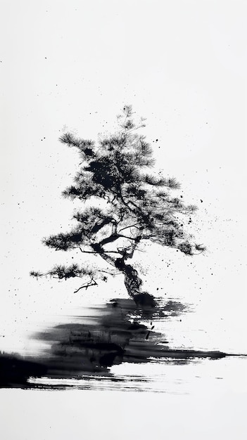 Arafed obraz drzewa z ptakem latającym