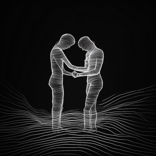 Arafed obraz dwóch ludzi uściskających ręce na polu generatywny ai