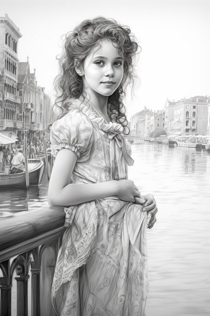 Zdjęcie arafed obraz dziewczyny stojącej na moście w pobliżu rzeki generatywny ai