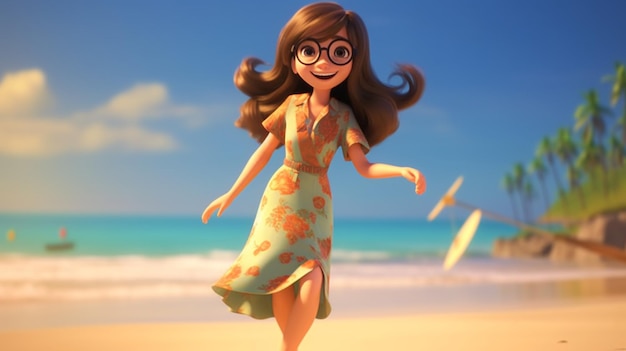 Arafed obraz kobiety w sukience i okularach na plaży generatywny ai