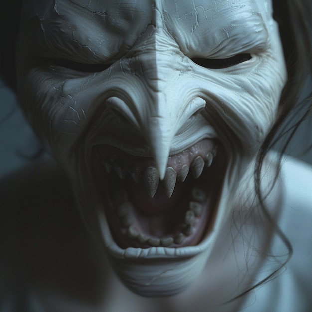 Arafed obraz kobiety z przerażającą twarzą i zębami generatywny ai