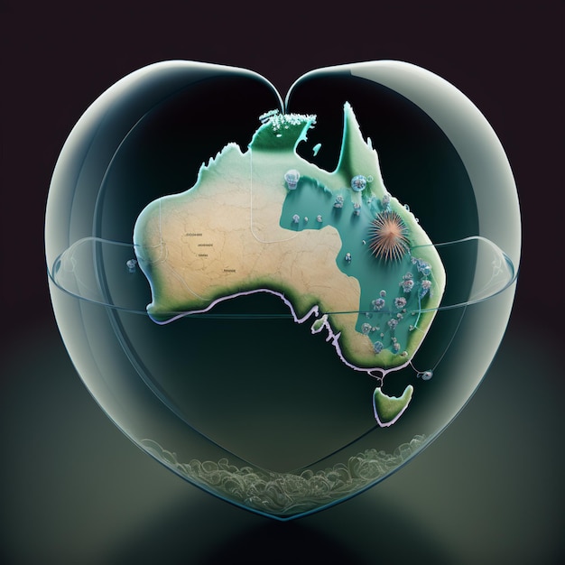 Zdjęcie arafed obraz szkła w kształcie serca z mapą australii wewnątrz generatywnej ai