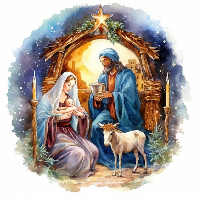Zdjęcie arafed obraz szopki z dzieciątkiem jezus i kozią generatywną ai
