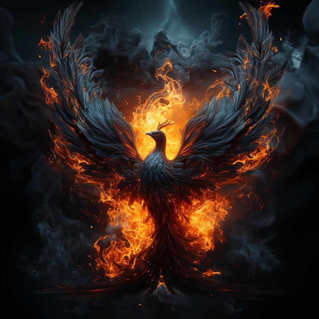 arafed ptak z ogniem i dymem w kształcie generatywnej ai feniksa