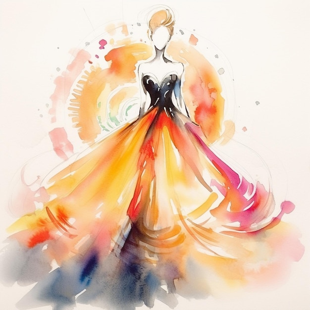 Arafed rysunek kobiety w kolorowej sukience z wirującym generatywnym ai