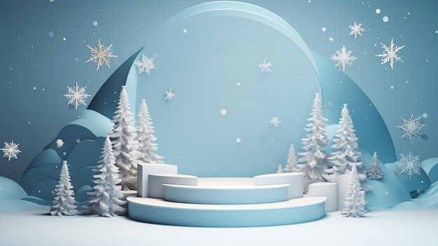 arafed scena śnieżnej sceny z kulą śnieżną i drzewami generatywnymi AI
