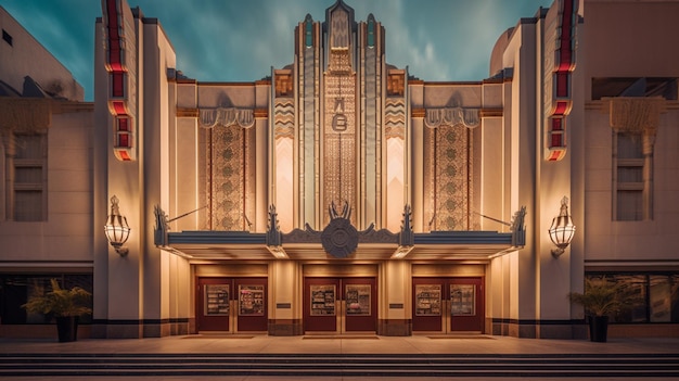 Zdjęcie arafed widok budynku teatru z zegarem na przedniej generatywnej ai