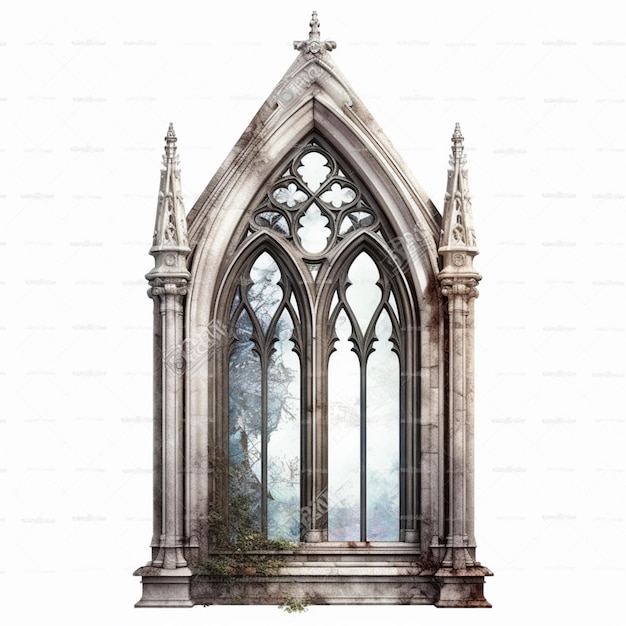 arafed widok gotyckiego okna z drzewem w tle generatywny ai
