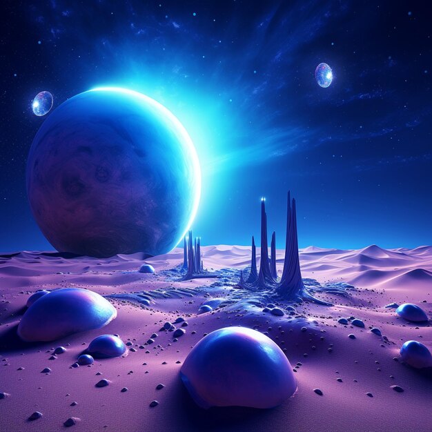 Arafed widok planety z odległym krajobrazem z dalekim księżycem generatywny ai
