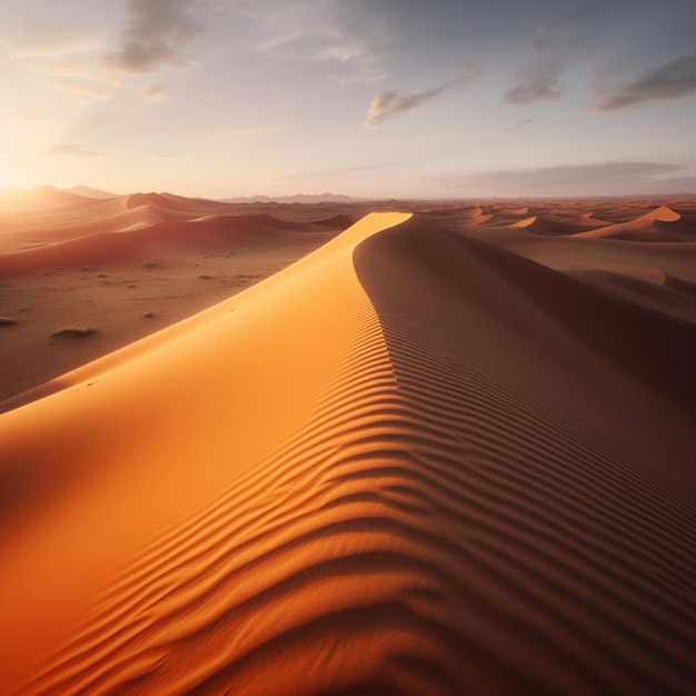 Arafed widok pustyni z samotną osobą spacerującą po piasku generatywnym ai