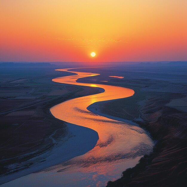 arafed widok rzeki z zachodem słońca w tle generatywny ai