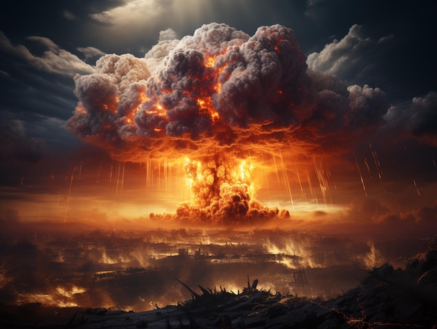Arafed wybuch bomby atomowej na niebie generatywny ai
