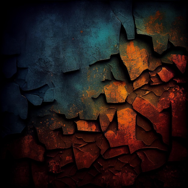 arafed zdjęcie pękniętej ściany z niebiesko-pomarańczowym tłem generatywny ai