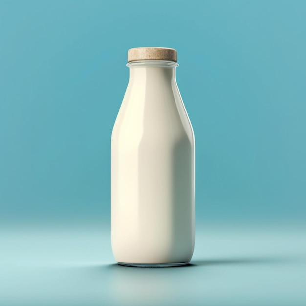 Arafowana butelka mleka z drewnianą pokrywką na niebieskiej powierzchni generatywnej ai