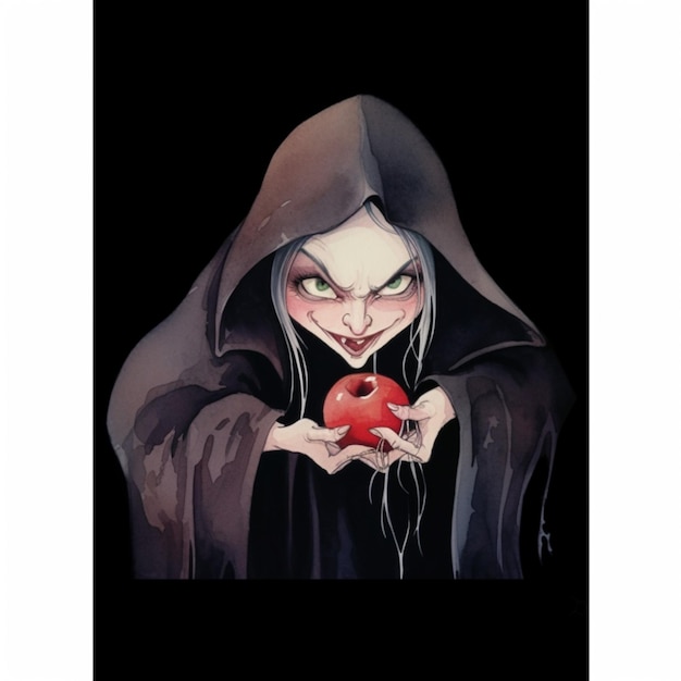 Arafowany obraz kobiety trzymającej czerwone jabłko
