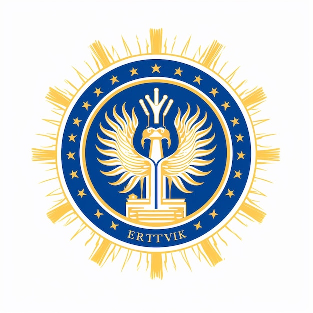 Zdjęcie arafowany obraz niebieskiego i złotego emblemu z ptakem generatywnym ai