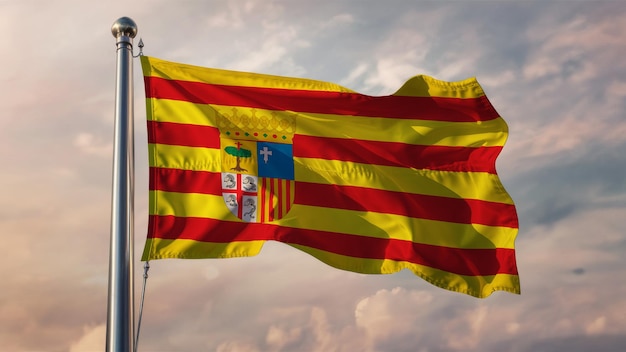 Aragon macha flagą na chmurowym niebie