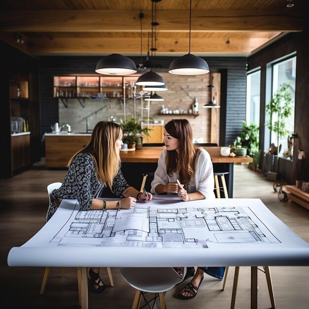 Zdjęcie architekci projektują dom. przeglądają projekt planu domu.