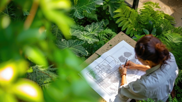 Zdjęcie architekt krajobrazu przeglądający plany ogrodu aig