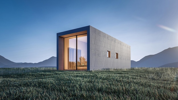 Architektoniczna ilustracja renderowania 3D nowoczesnego domu minimalnego