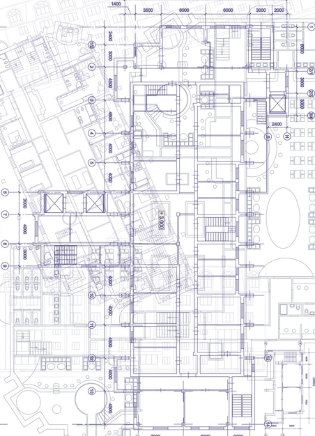 Architektoniczne tło z rysunkami technicznymi. Seria planów. Tekstura planu terenu. Projekt domu, rysunek, część projektu architektonicznego.