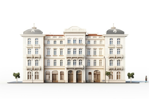 Architektoniczny realizm izolujący obraz budynku umieszczonego na białym tle