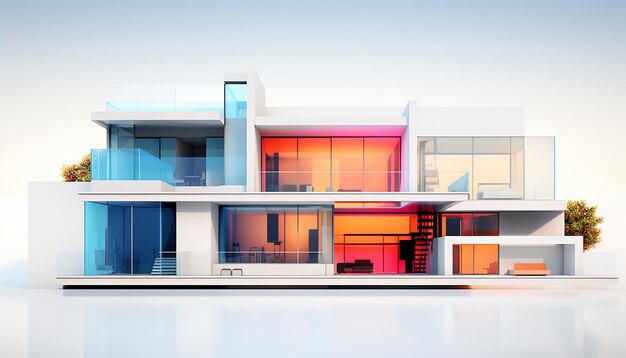 Architektura 3D ilustracja nowoczesnego minimalnego domu na białym tle