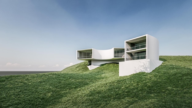 Architektura 3d ilustracja renderowania minimalnego nowoczesnego domu