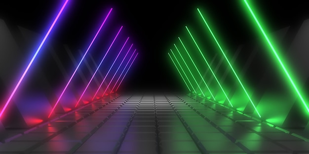 Architektura abstrakcyjna tunelu z neonem. Ilustracja 3D