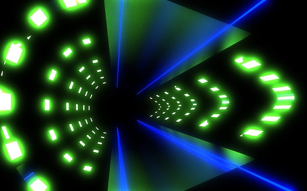 Architektura abstrakcyjna tunelu z neonem. Ilustracja 3D