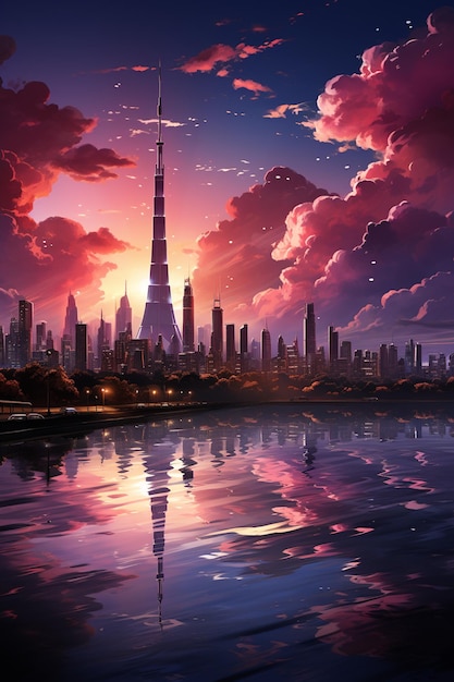 Architektura drapaczy chmur miasta zmierzch wieża skyline noc biznes nowoczesne niebieskie niebo zachód słońca