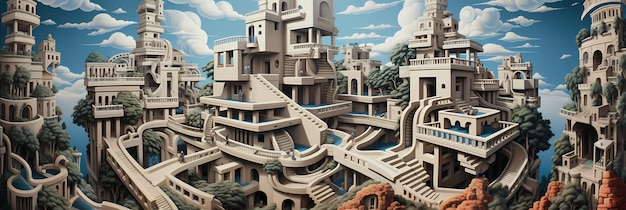 Architektura fantasy Cartoon City World ilustracja Cartoon Castle Fantasy City 3D City