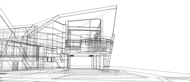 Zdjęcie architektura koncepcja projektowania elewacji zewnętrznej 3d perspektywa renderowania białego szkieletu